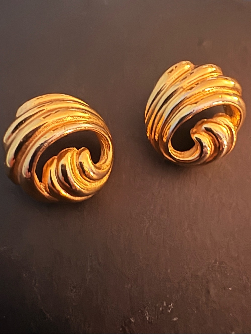 Christian Dior Gold Swirl Pierced Earrings Signed